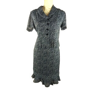 Danny & Nicole Women's 2 Piece Skirt Set Size 4P Black White Floral Short Sleeve